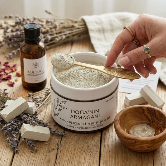 assas ciltler için doğal beyaz kaolin kili maskesi hazırlama ritüeli.