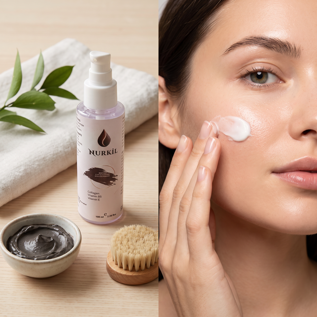 Nurkil bentonit ve can suyu içeren kolajen peeling 100 ml kullanım görseli